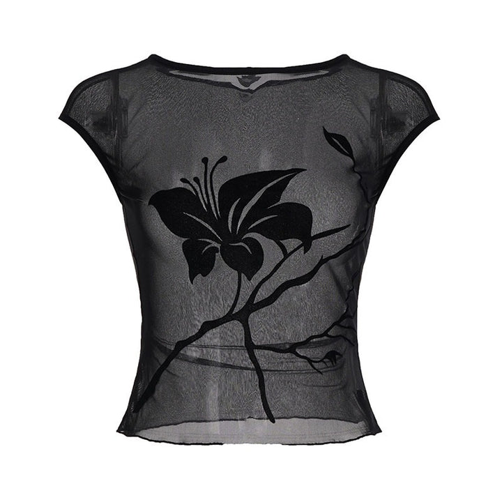 Damen transparent Mesh-blus med blommönster Mirla-Eva Jonsson