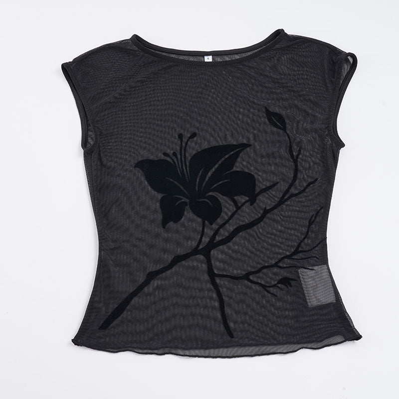 Damen transparent Mesh-blus med blommönster Mirla-Eva Jonsson