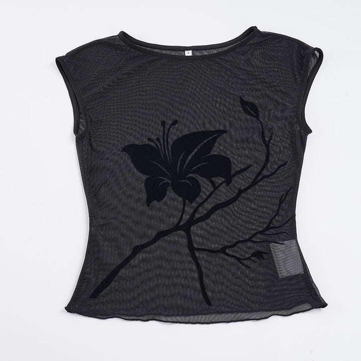 Damen transparent Mesh-blus med blommönster Mirla-Eva Jonsson