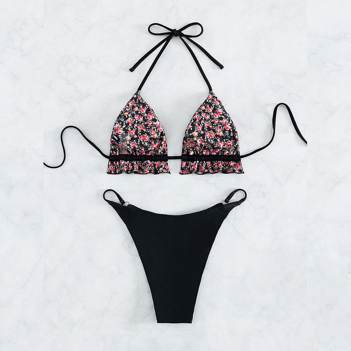 Damen triangel bikini med blommig överdel och högskuren trosor Mirla-Eva Jonsson