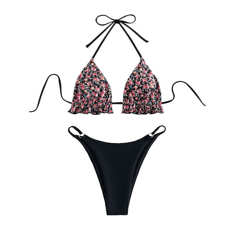 Damen triangel bikini med blommig överdel och högskuren trosor Mirla-Eva Jonsson