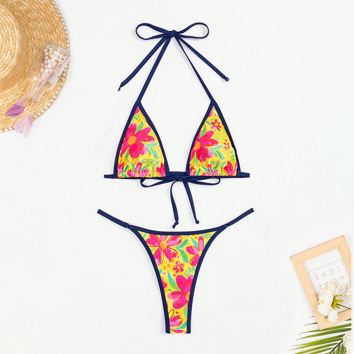 Damen triangel-bikini med färggat blommönster och justerbara band Mirla-Eva Jonsson