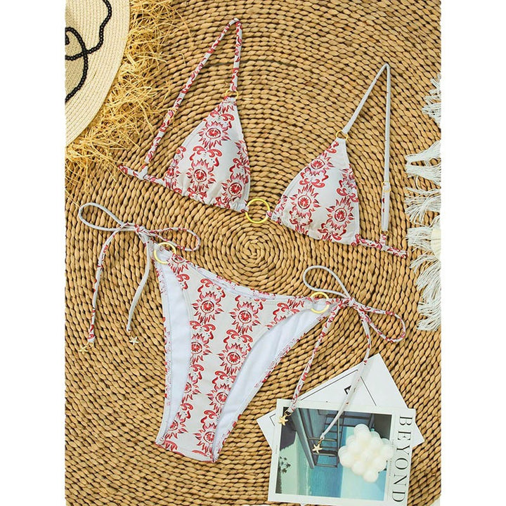 Damen triangel-bikini med guldringdetaljer och sidband-Eva Jonsson