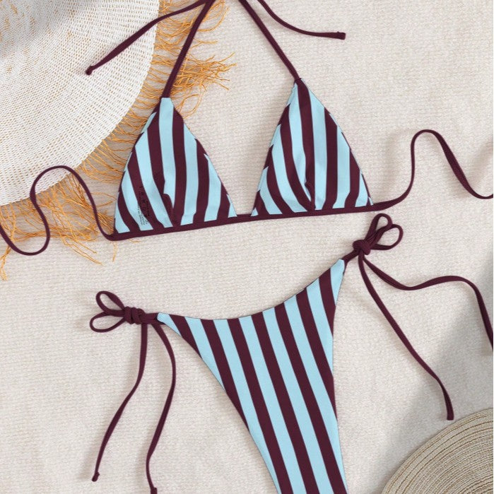 Damen triangel-bikini med justerbart bindeband och modernt randigt mönster Mirla-Eva Jonsson