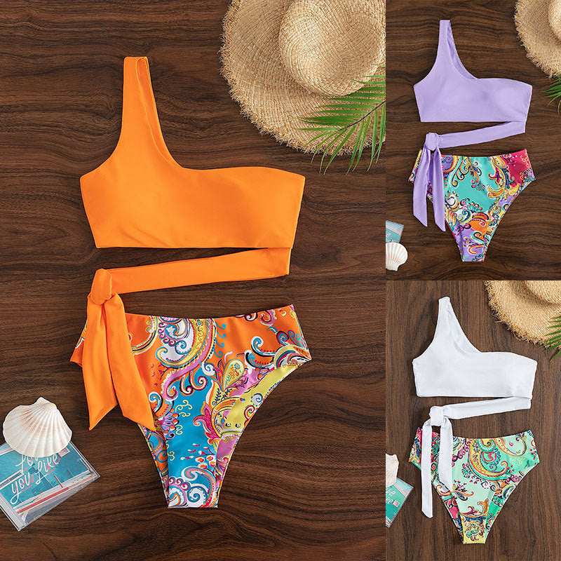Damen triangel-bikini med modernt asymmetriskt överdel och hög midja Mirla-Eva Jonsson
