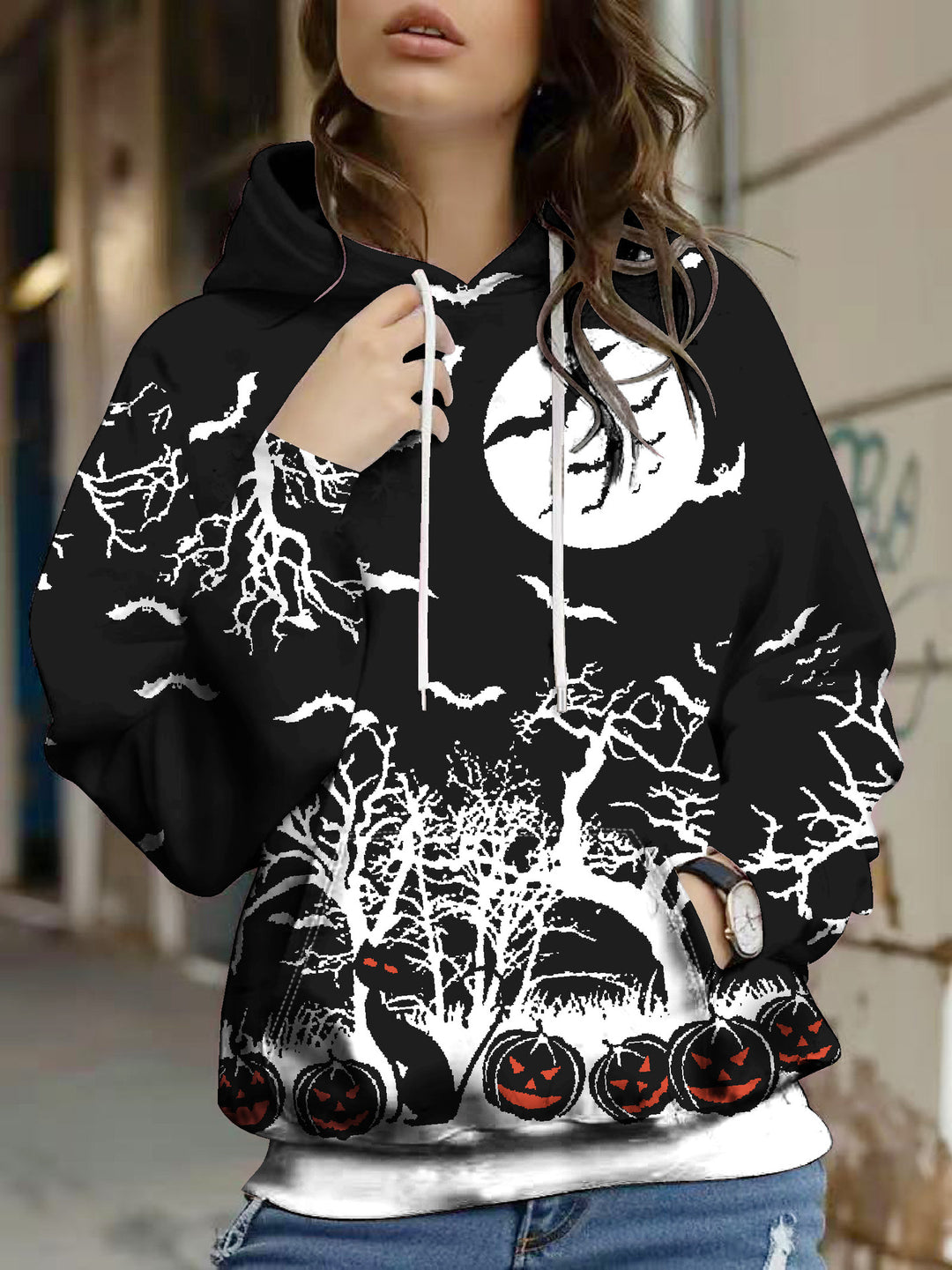 Damen tryckt hoodie med Halloween-motiv Mirla-Eva Jonsson