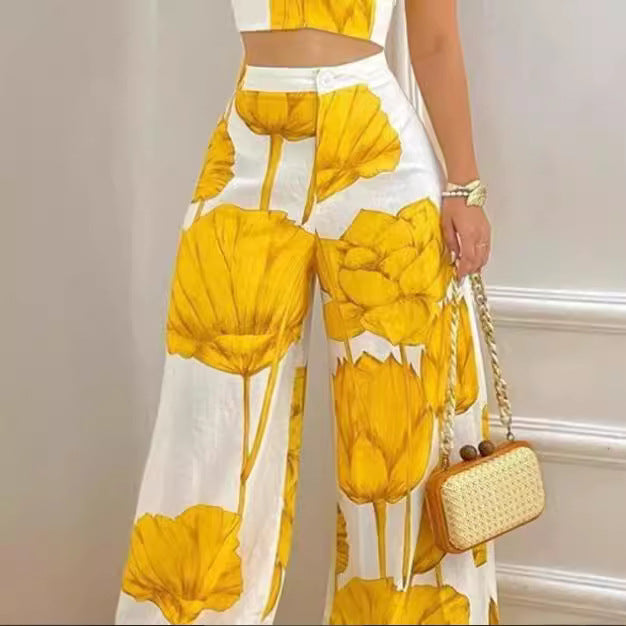 Damen tvådelat set med blommigt mönster och snygg bustier Mirla-Eva Jonsson