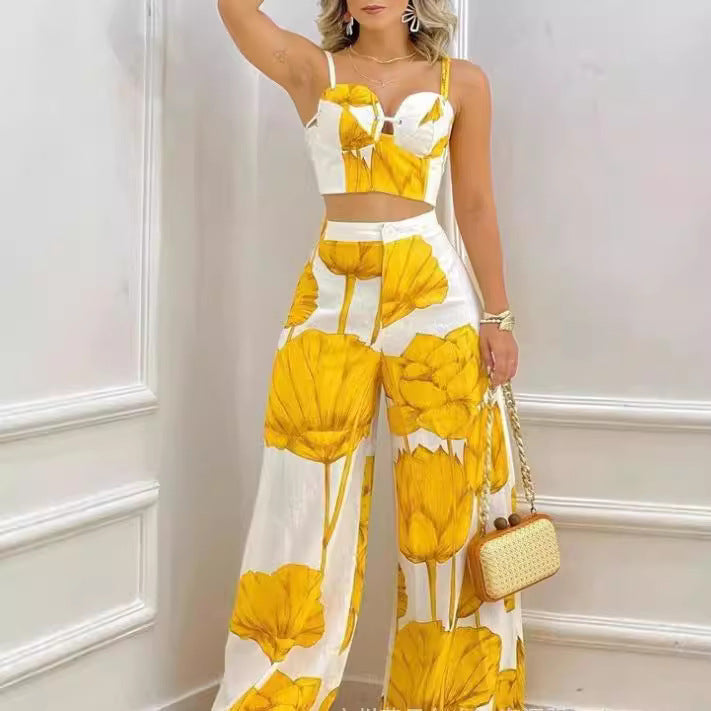 Damen tvådelat set med blommigt mönster och snygg bustier Mirla-Eva Jonsson