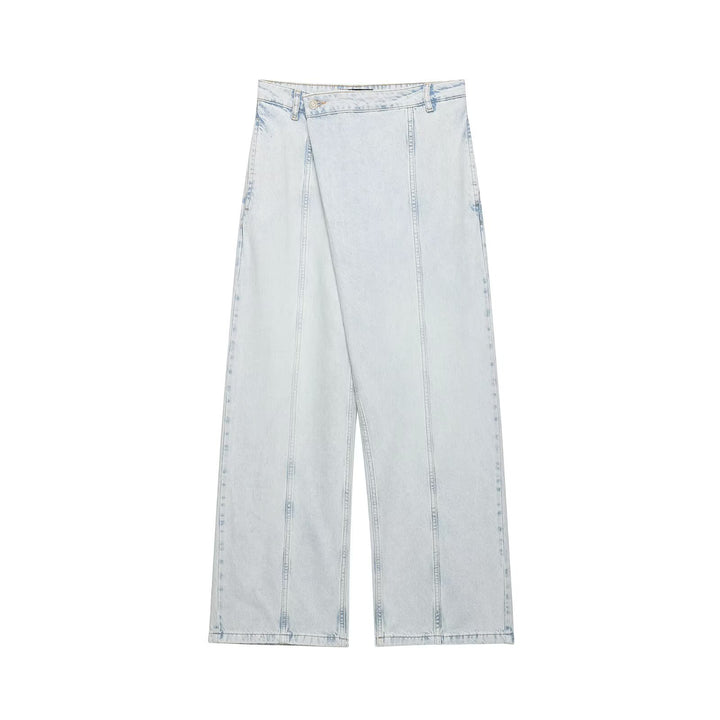 Damen vid Denim-byxor med hög midja och asymmetrisk skärning Mirla-Eva Jonsson