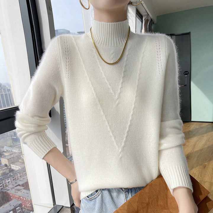 Damen weicher Strickpullover mit hohen Kragen und V-Design Mirla-Eva Jonsson