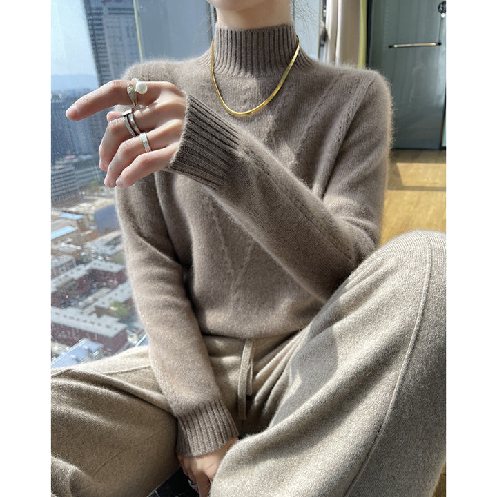Damen weicher Strickpullover mit hohen Kragen und V-Design Mirla-Eva Jonsson