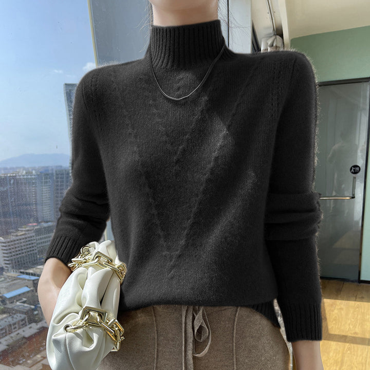 Damen weicher Strickpullover mit hohen Kragen und V-Design Mirla-Eva Jonsson