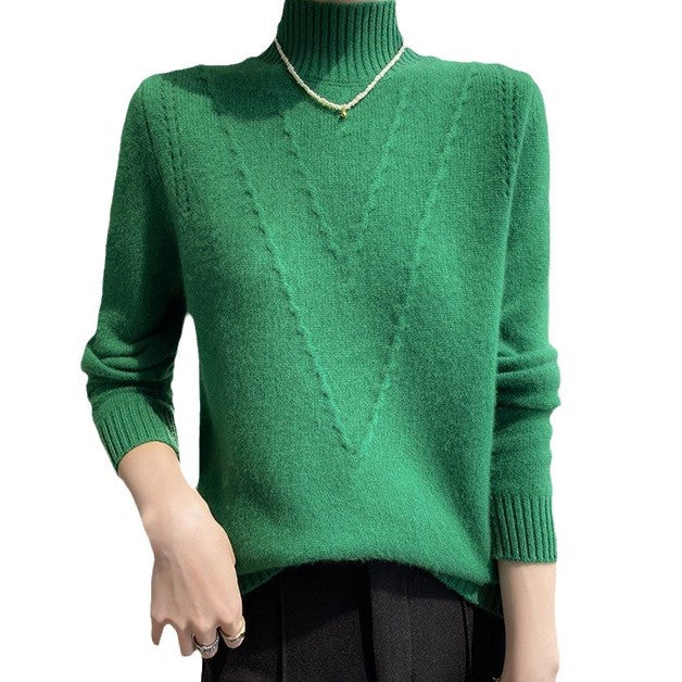 Damen weicher Strickpullover mit hohen Kragen und V-Design Mirla-Eva Jonsson
