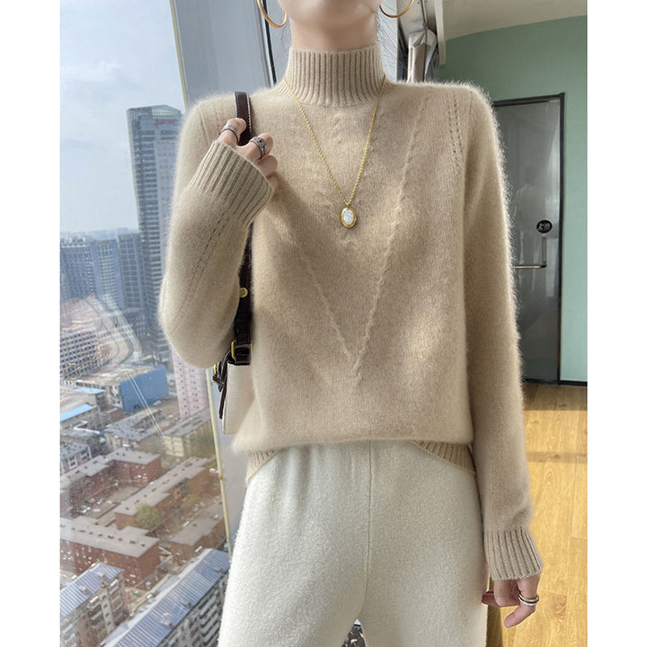Damen weicher Strickpullover mit hohen Kragen und V-Design Mirla-Eva Jonsson