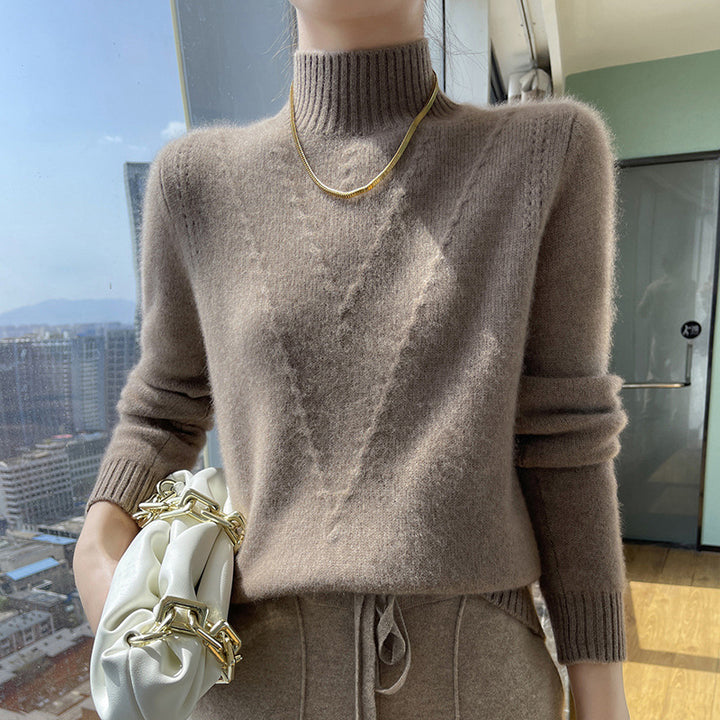 Damen weicher Strickpullover mit hohen Kragen und V-Design Mirla-Eva Jonsson