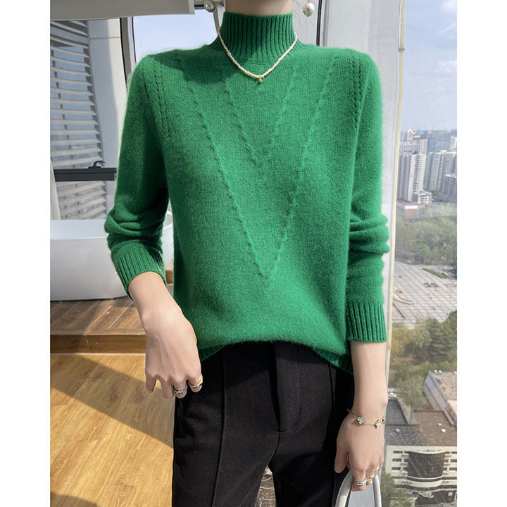Damen weicher Strickpullover mit hohen Kragen und V-Design Mirla-Eva Jonsson