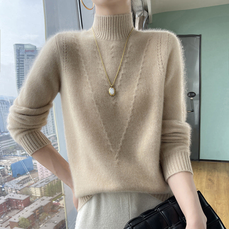 Damen weicher Strickpullover mit hohen Kragen und V-Design Mirla-Eva Jonsson