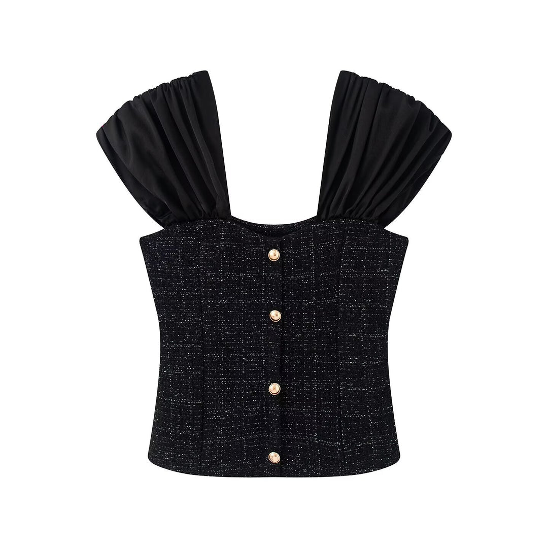 Damen wrap blouse with voluminous puff sleeves and decorative button details Mirla-Eva Jonsson