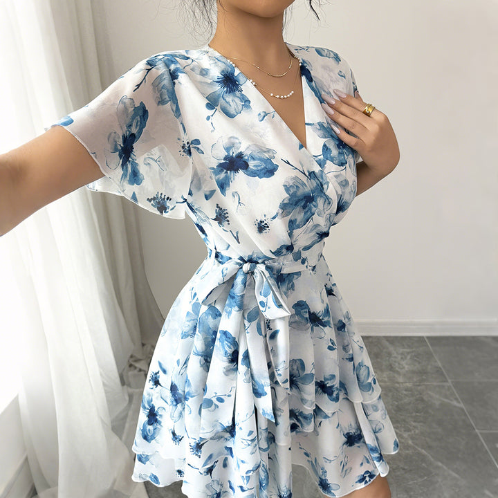 Damen wrap dress with floral pattern and flared skirt Mirla-Eva Jonsson