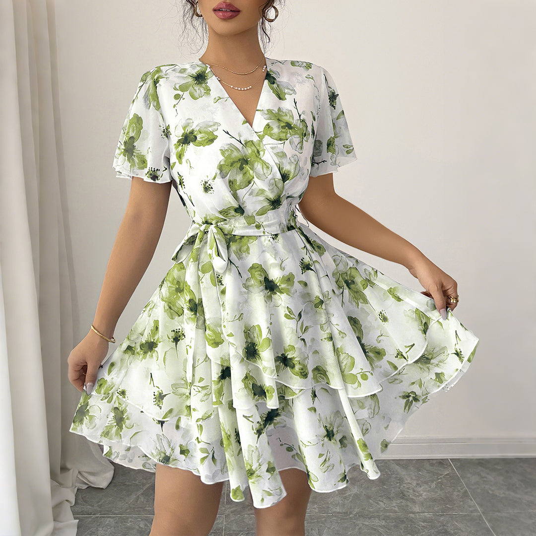 Damen wrap dress with floral pattern and flared skirt Mirla-Eva Jonsson