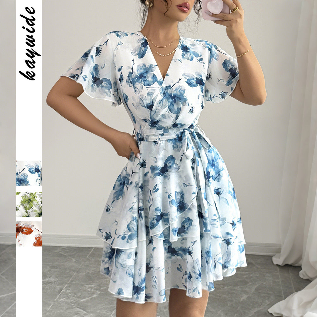 Damen wrap dress with floral pattern and flared skirt Mirla-Eva Jonsson