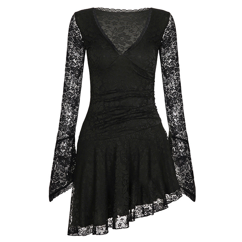 Damen wrap dress with lace sleeves and voluminous skirt Mirla-Eva Jonsson