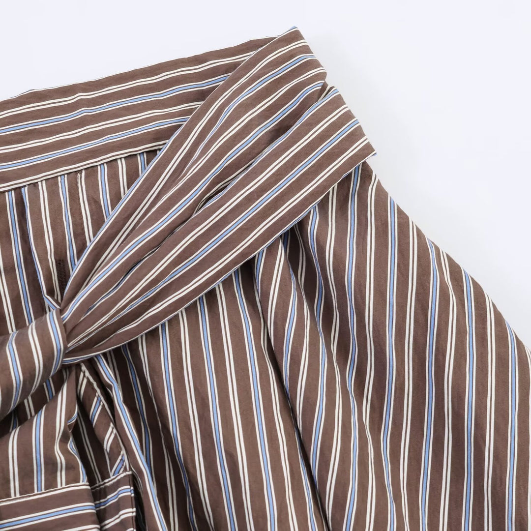 Damen wrap skirt with decorative tie belt and fine striped pattern Mirla-Eva Jonsson