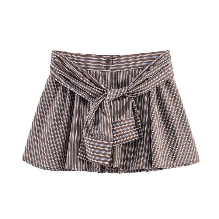 Damen wrap skirt with decorative tie belt and fine striped pattern Mirla-Eva Jonsson