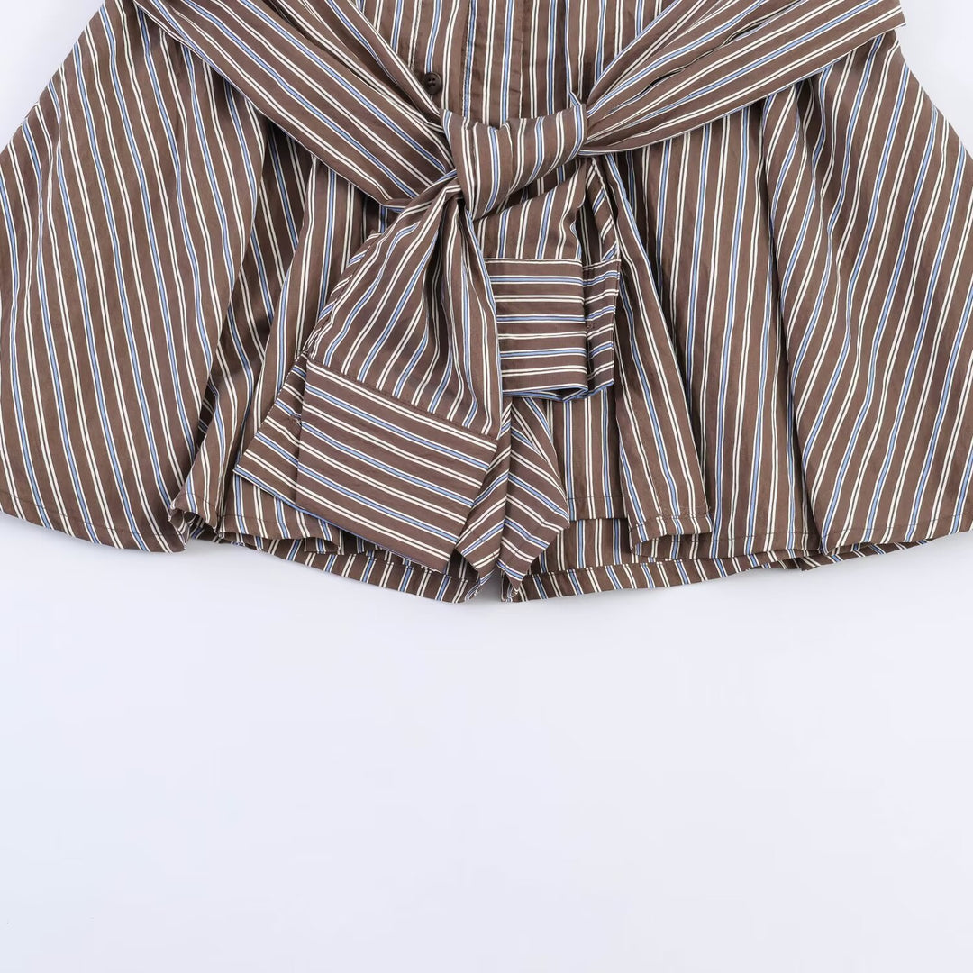 Damen wrap skirt with fashionable stripe pattern and decorative tie belt Mirla-Eva Jonsson