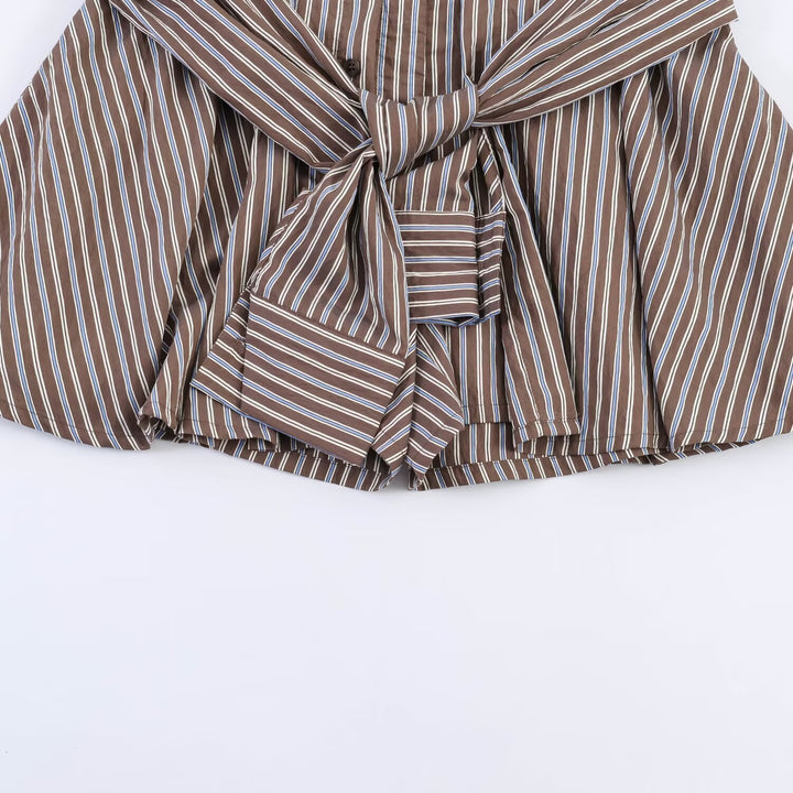 Damen wrap skirt with fashionable stripe pattern and decorative tie belt Mirla-Eva Jonsson