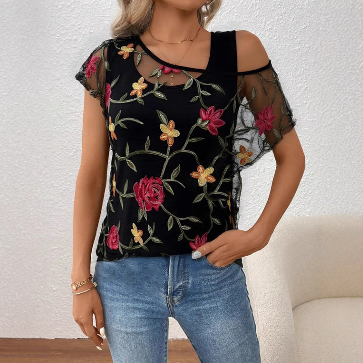 Damenblus med florala applikationer Mirla-Eva Jonsson