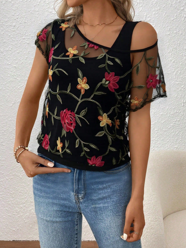 Damenblus med florala applikationer Mirla-Eva Jonsson
