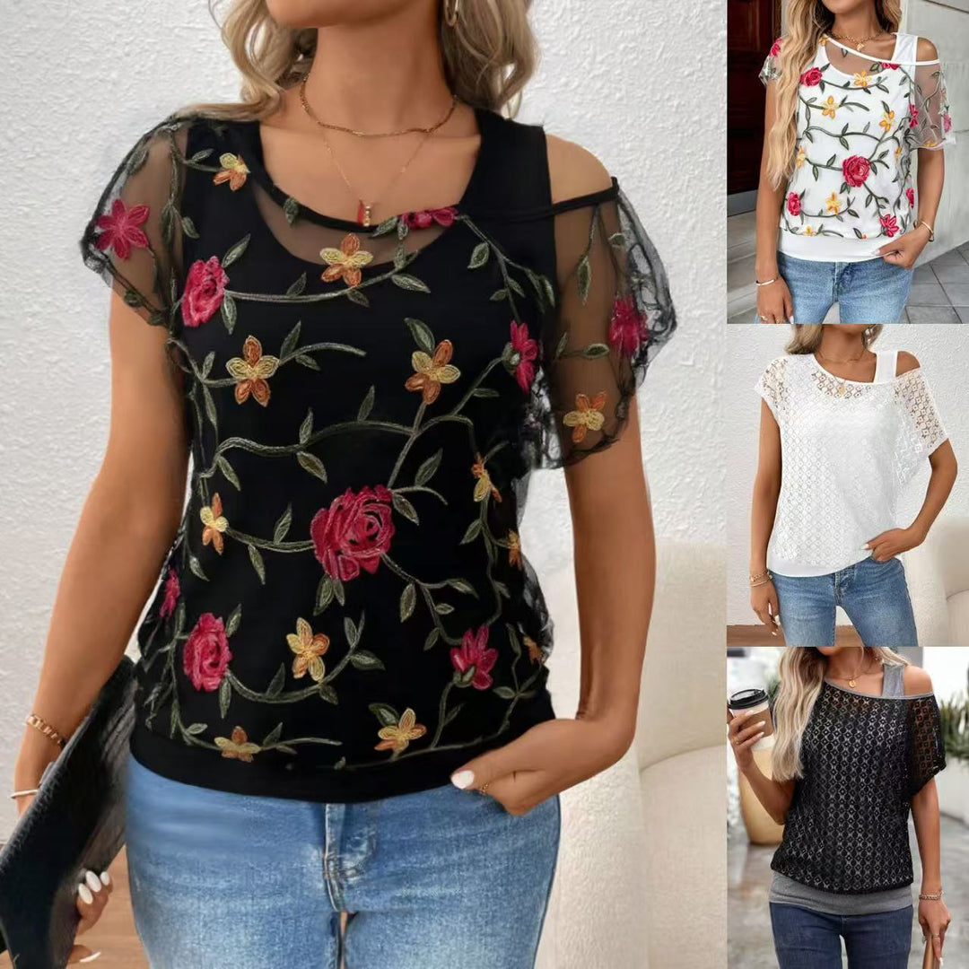 Damenblus med florala applikationer Mirla-Eva Jonsson