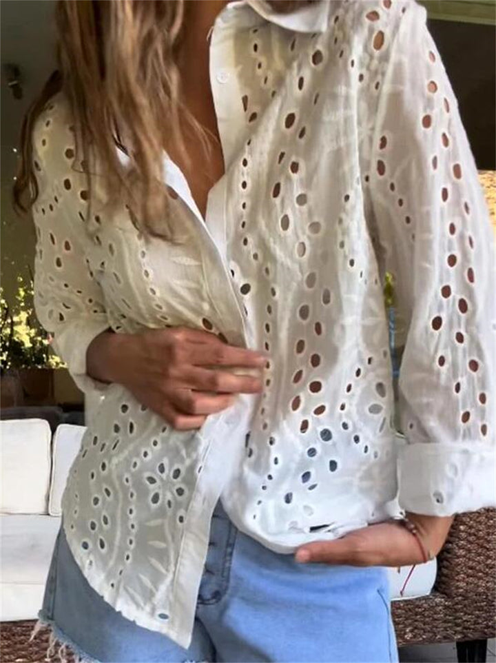 Damenblus med luftig hålbroderi Mirla-Eva Jonsson