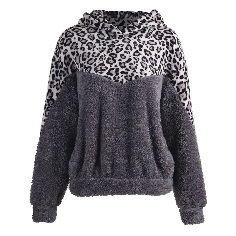 Damens Bekväm Teddy-tröja med huva och leopardmönster Eva Jonsson-Eva Jonsson