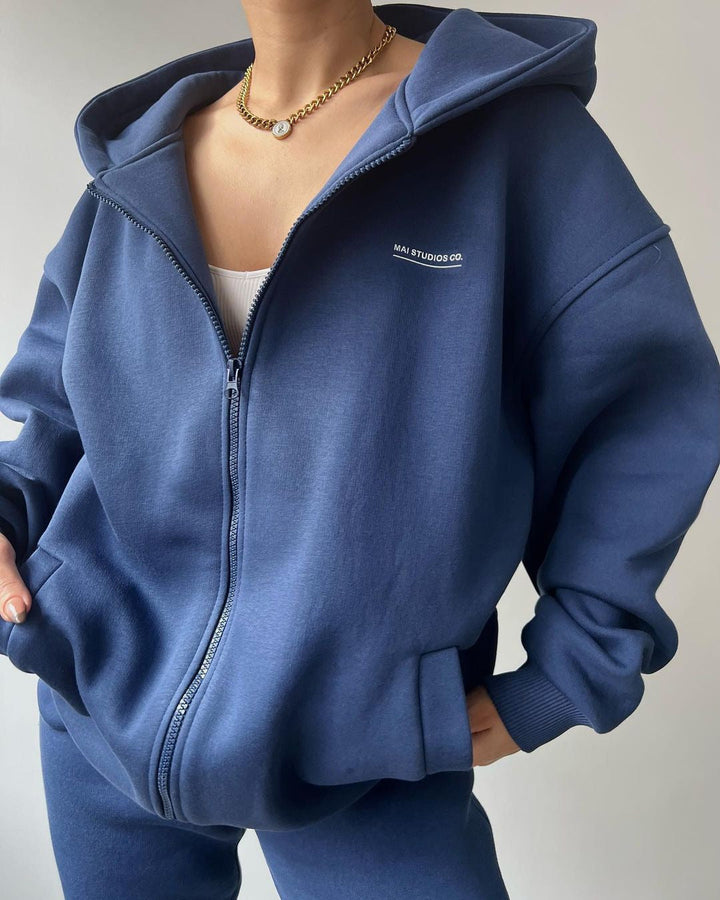 Damens Casual Oversized Hoodie med Hel dragkedja och Praktiska Kängurufickor Mirla-Eva Jonsson