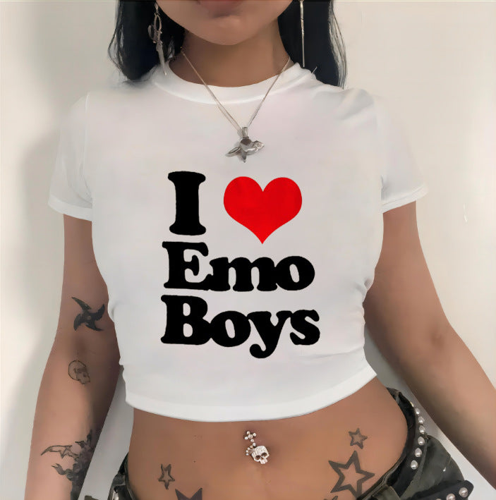 Damens Crop-T-shirt med konstnärligt statementtryck Mirla-Eva Jonsson