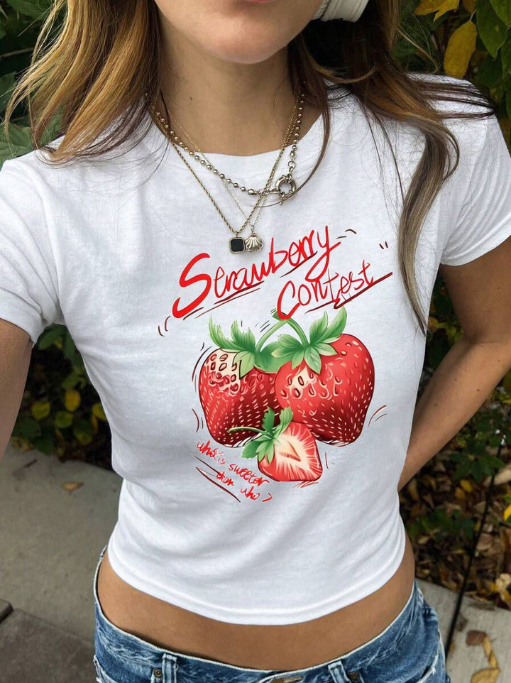Damens Crop-T-shirt med konstnärligt statementtryck Mirla-Eva Jonsson