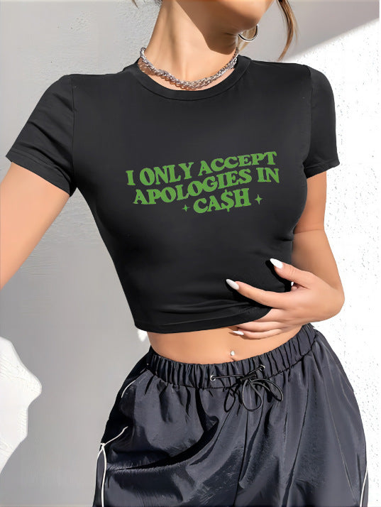 Damens Crop-T-shirt med konstnärligt statementtryck Mirla-Eva Jonsson