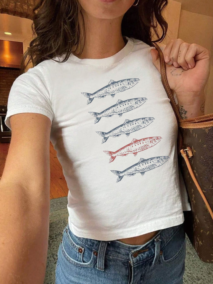 Damens Crop-T-shirt med konstnärligt statementtryck Mirla-Eva Jonsson