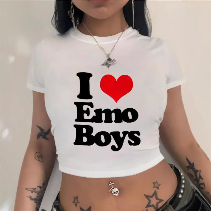 Damens Crop-T-shirt med konstnärligt statementtryck Mirla-Eva Jonsson