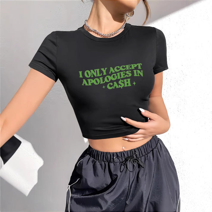 Damens Crop-T-shirt med konstnärligt statementtryck Mirla-Eva Jonsson