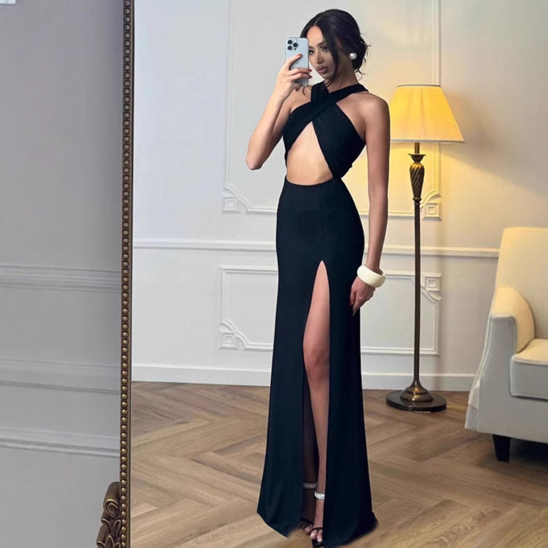 Damens Elegant Bodycon Maxiklänning med djup slits och raffinerad bärdesign Mirla-Eva Jonsson