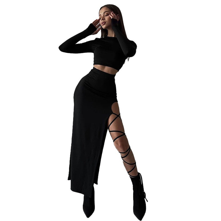 Damens Elegant Crop-Top med asymmetrisk kjol och raffinerad benspricka Mirla-Eva Jonsson