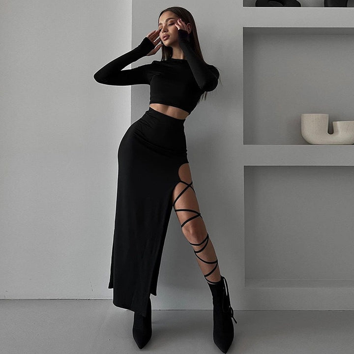 Damens Elegant Crop-Top med asymmetrisk kjol och raffinerad benspricka Mirla-Eva Jonsson