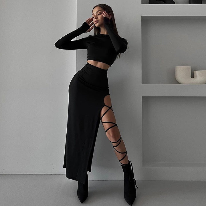 Damens Elegant Crop-Top med asymmetrisk kjol och raffinerad benspricka Mirla-Eva Jonsson