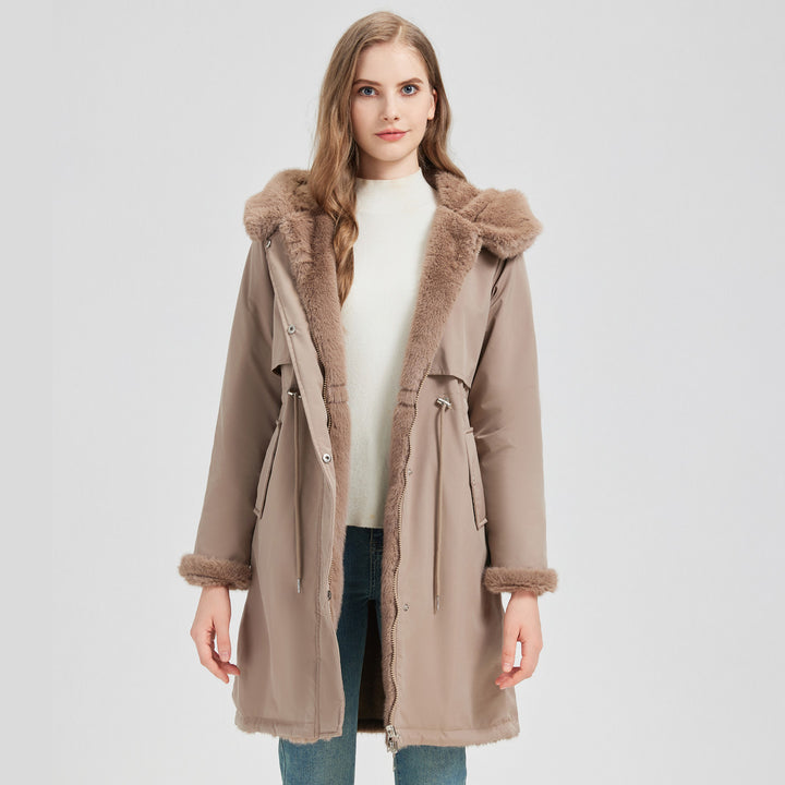 Damens Elegant och varm parkas med avtagbar konstpälskrage och praktiska snördetaljer Eva Jonsson-Eva Jonsson