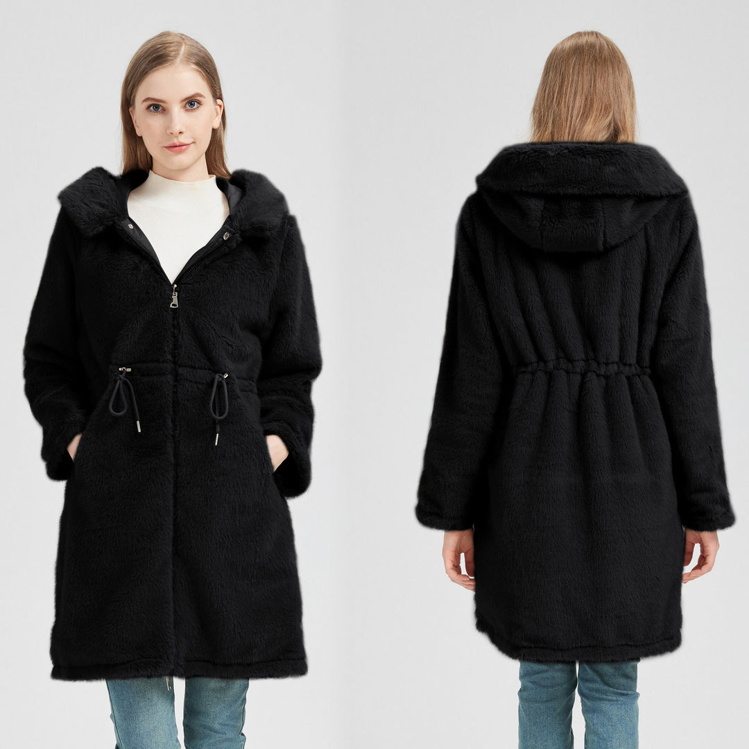 Damens Elegant och varm parkas med avtagbar konstpälskrage och praktiska snördetaljer Eva Jonsson-Eva Jonsson