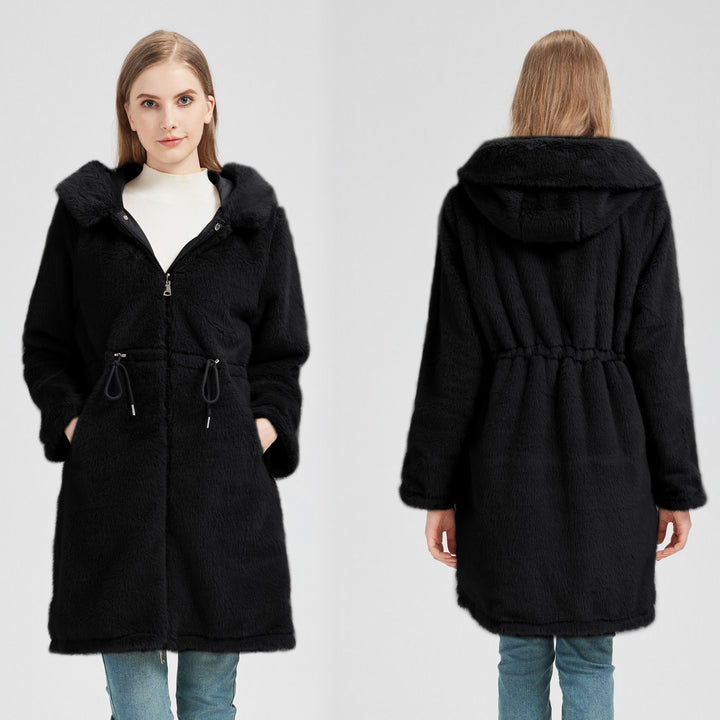 Damens Elegant och varm parkas med avtagbar konstpälskrage och praktiska snördetaljer Eva Jonsson-Eva Jonsson