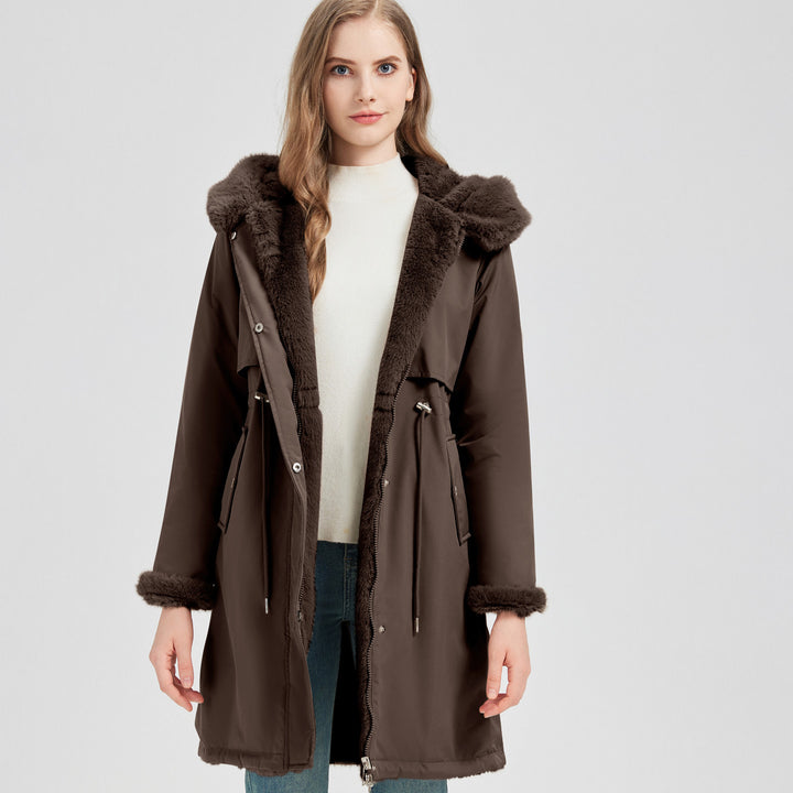 Damens Elegant och varm parkas med avtagbar konstpälskrage och praktiska snördetaljer Eva Jonsson-Eva Jonsson